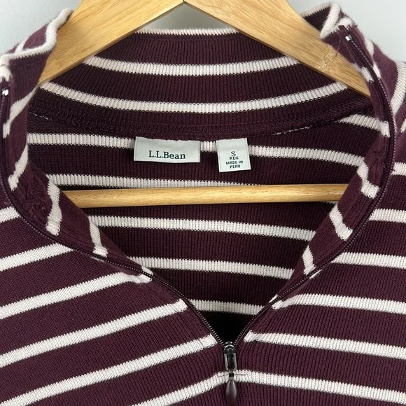 L.L. Bean 1/4 Zip Burgundy Stripped Sweater - Picture 2 of 6